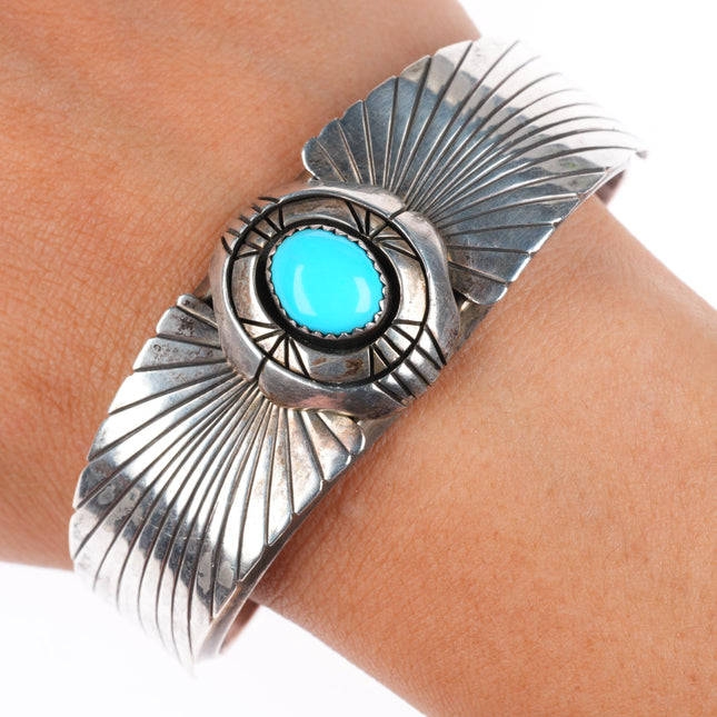 6.7" Clarence Bailon Santo Domingo sterling silver turquoise cuff bracelet