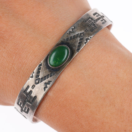 6.2" c1930's Fred Harvey style sterling silver Cerrillos turquoise cuff bracelet