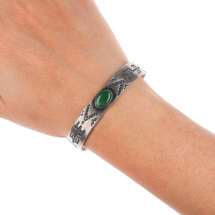 6.2" c1930's Fred Harvey style sterling silver Cerrillos turquoise cuff bracelet
