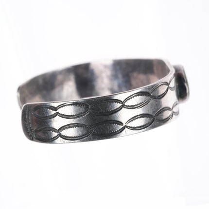 6.9" c1920's-30's Navajo ingot silver stamped cuff bracelet with green turquoise