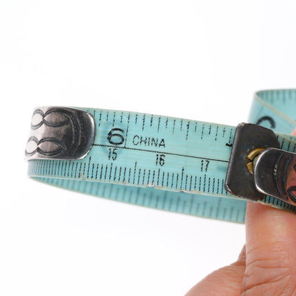 6.9" c1920's-30's Navajo ingot silver stamped cuff bracelet with green turquoise