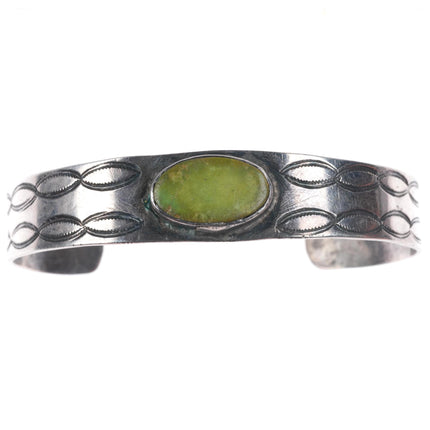 6.9" c1920's-30's Navajo ingot silver stamped cuff bracelet with green turquoise