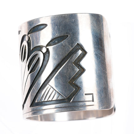 7.4" vintage c1950's Wallie Sekayumptewa Hopi sterling silver wide cuff bracelet