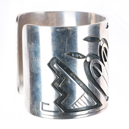 7.4" vintage c1950's Wallie Sekayumptewa Hopi sterling silver wide cuff bracelet