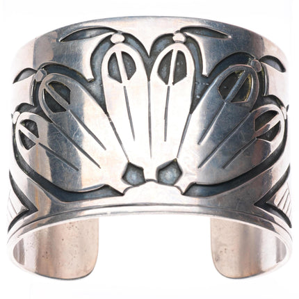 7.4" vintage c1950's Wallie Sekayumptewa Hopi sterling silver wide cuff bracelet
