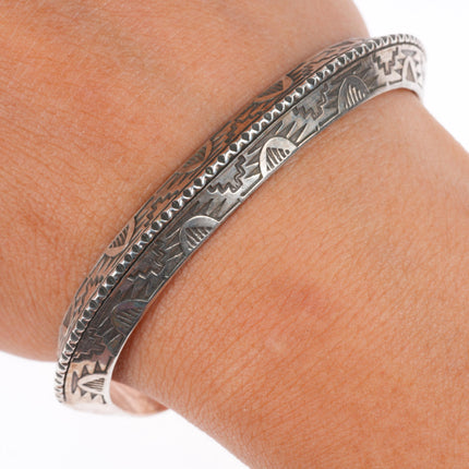 6.3" Willie Shaw Navajo stamped heavy carinated sterling silver cuff bracelet
