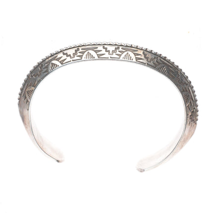 6.3" Willie Shaw Navajo stamped heavy carinated sterling silver cuff bracelet