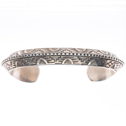 6.3" Willie Shaw Navajo stamped heavy carinated sterling silver cuff bracelet