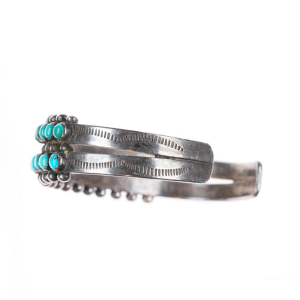 6.4" c1940 vintage Zuni 2 row snake eye turquoise sterling silver cuff bracelet