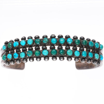 6.4" c1940 vintage Zuni 2 row snake eye turquoise sterling silver cuff bracelet