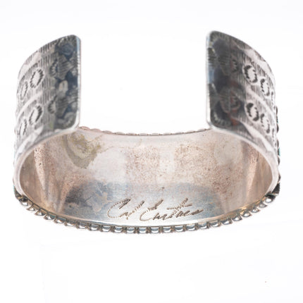 6.25" Cal Eustace Zuni sterling silver 3 row needlepoint turquoise cuff bracelet