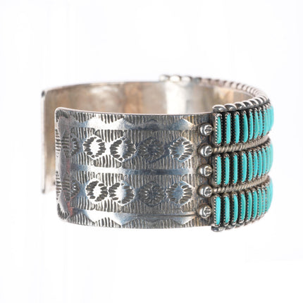 6.25" Cal Eustace Zuni sterling silver 3 row needlepoint turquoise cuff bracelet