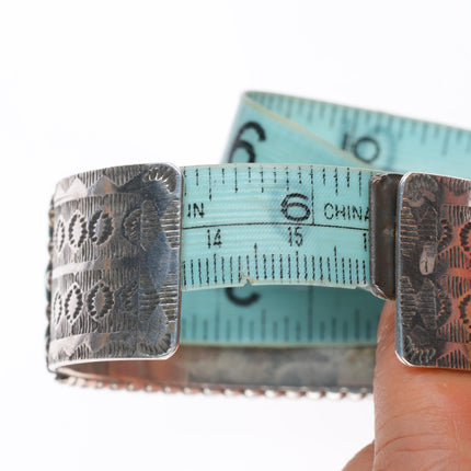 6.25" Cal Eustace Zuni sterling silver 3 row needlepoint turquoise cuff bracelet