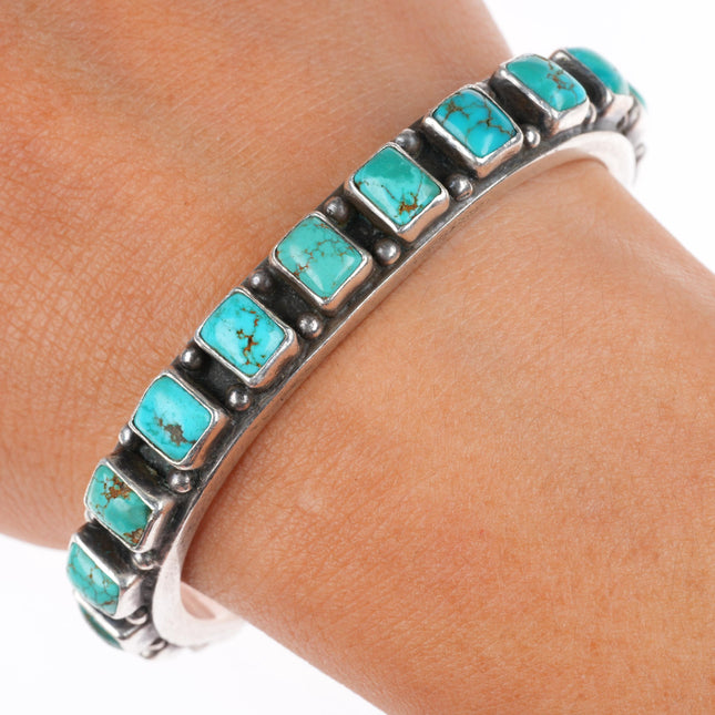 6" v1940's Vintage Navajo square cut turquoise row cuff bracelet sterling silver