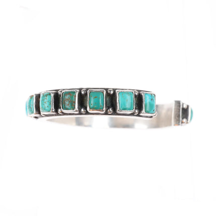 6" v1940's Vintage Navajo square cut turquoise row cuff bracelet sterling silver