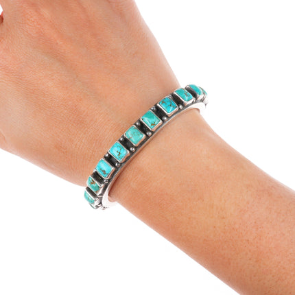 6" v1940's Vintage Navajo square cut turquoise row cuff bracelet sterling silver