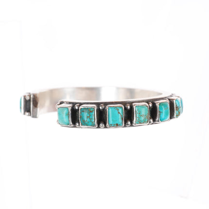 6" v1940's Vintage Navajo square cut turquoise row cuff bracelet sterling silver