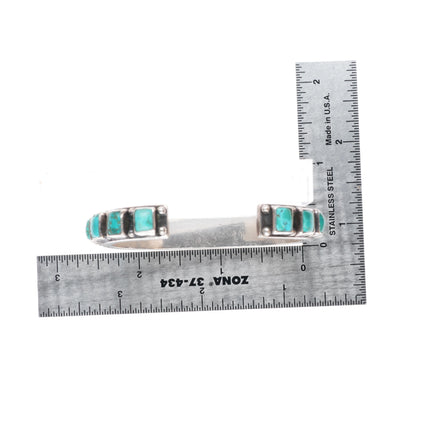 6" v1940's Vintage Navajo square cut turquoise row cuff bracelet sterling silver