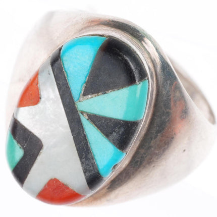 sz9.25 Richard and Geneva Terrazas Zuni sterling silver intarsia inlay ring
