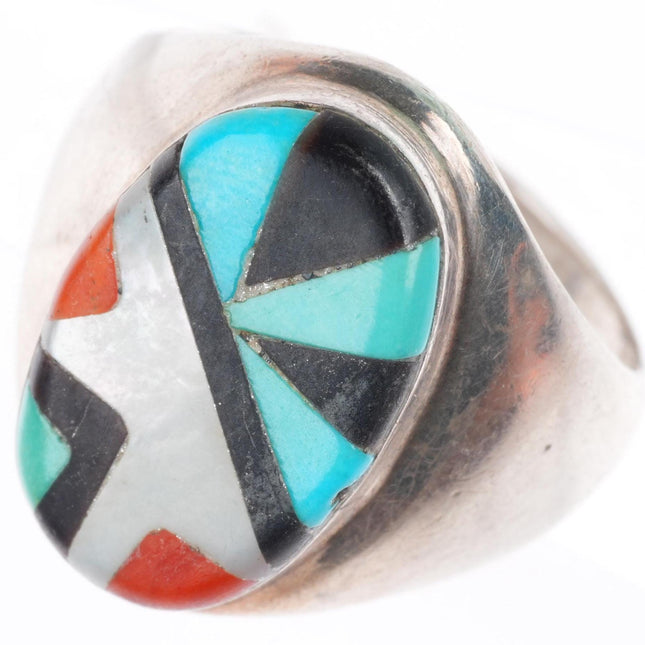 sz9.25 Richard and Geneva Terrazas Zuni sterling silver intarsia inlay ring