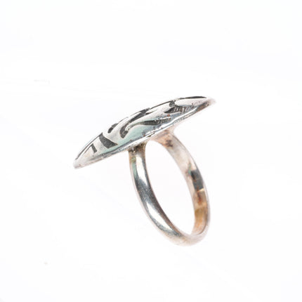 sz7.5 vintage Navajo sterling silver turquoise inlay domed overlay ring