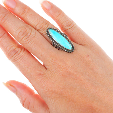 sz6 c1950 vintage Navajo sterling silver turquoise size 6 long ring