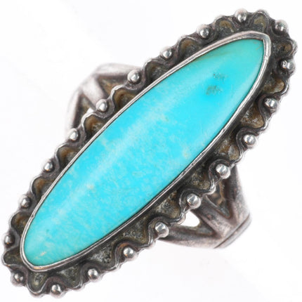 sz6 c1950 vintage Navajo sterling silver turquoise size 6 long ring
