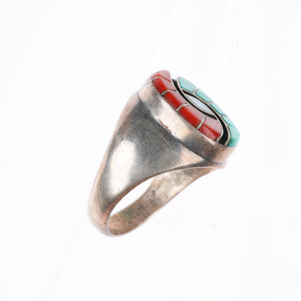 sz10 Amy Quandelacy Zuni sterling silver turquoise and coral Hummingbird ring