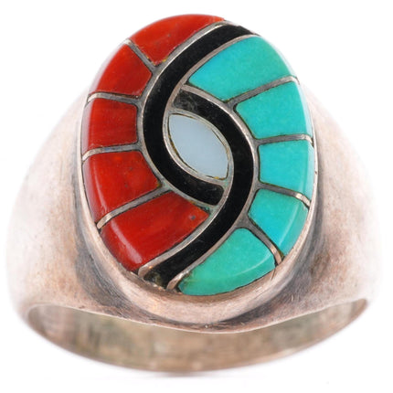 sz10 Amy Quandelacy Zuni sterling silver turquoise and coral Hummingbird ring