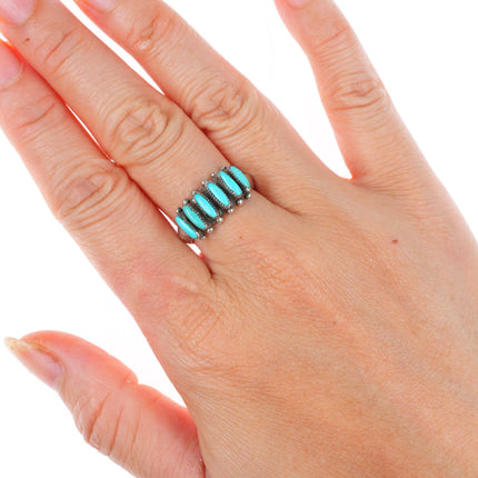 sz7.5 vintage Paloma Zuni sterling silver turquoise petit point row ring