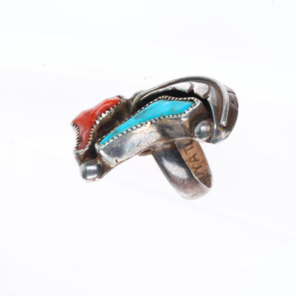 sz4.25 Miriam Chuyate - Hopi-Tewa sterling silver turquoise and coral ring