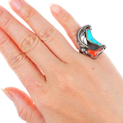 sz4.25 Miriam Chuyate - Hopi-Tewa sterling silver turquoise and coral ring