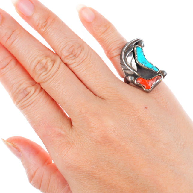 sz4.25 Miriam Chuyate - Hopi-Tewa sterling silver turquoise and coral ring