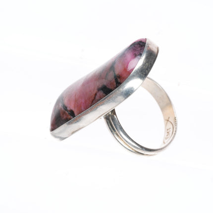 sz8 Everett & Mary Teller Navajo pink Rhodonite sterling silver long ring