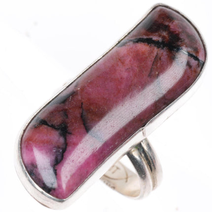 sz8 Everett & Mary Teller Navajo pink Rhodonite sterling silver long ring