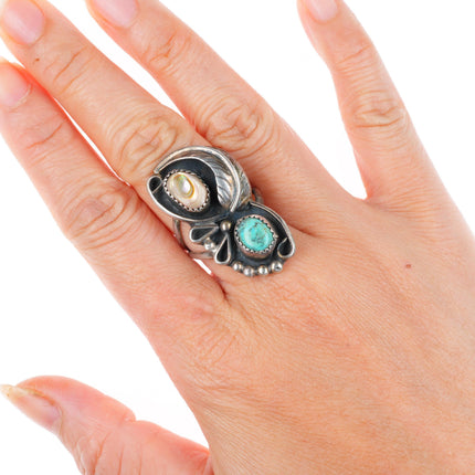sz7.5 vintage Navajo sterling silver turquoise and mother of pearl ring