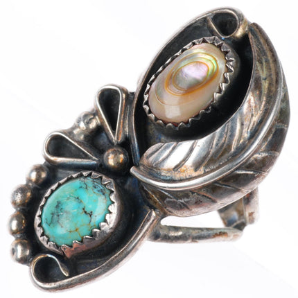 sz7.5 vintage Navajo sterling silver turquoise and mother of pearl ring
