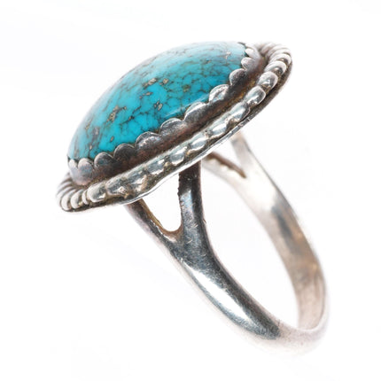 sz8.75 vintage Navajo sterling silver spiderweb turquoise beaded edge ring