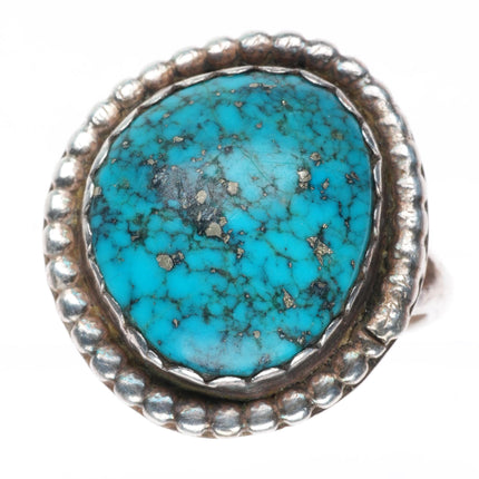 sz8.75 vintage Navajo sterling silver spiderweb turquoise beaded edge ring