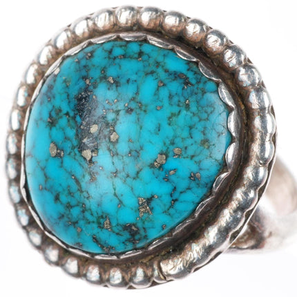sz8.75 vintage Navajo sterling silver spiderweb turquoise beaded edge ring