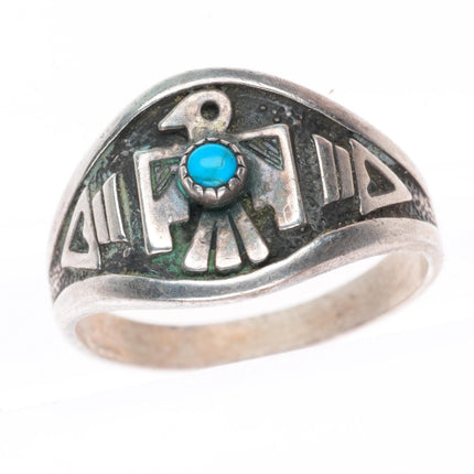sz9.25 vintage southwestern Fred Harvey style thunderbird sterling silver ring