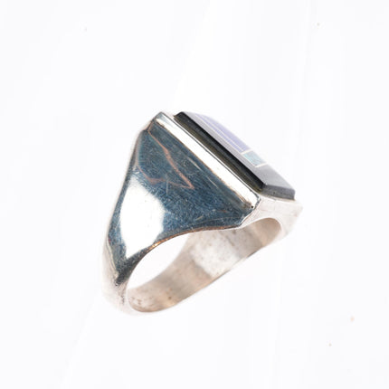 sz10.5 Zuni high grade turquoise, lapis, jet sterling silver inlaid ring