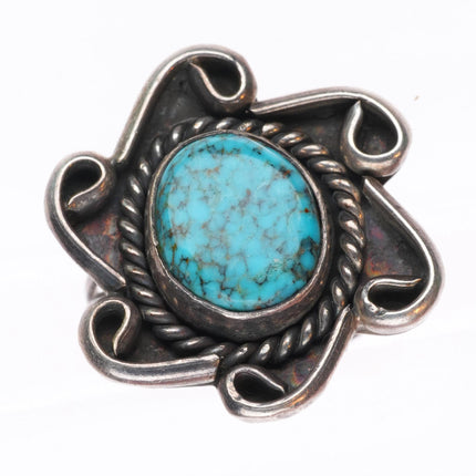 sz5.5 vintage Navajo sterling silver spiderweb turquoise sun ring