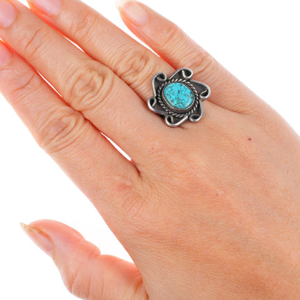 sz5.5 vintage Navajo sterling silver spiderweb turquoise sun ring