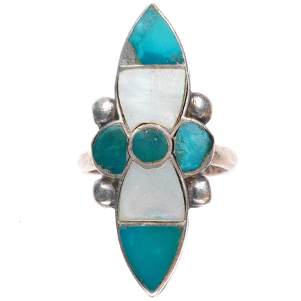 sz6 vintage Zuni sterling silver sterling silver turquoise and shell inlay ring