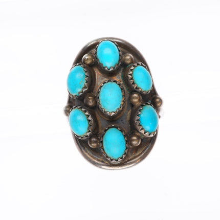 sz8.5 vintage Navajo sterling silver turquoise cluster domed ring