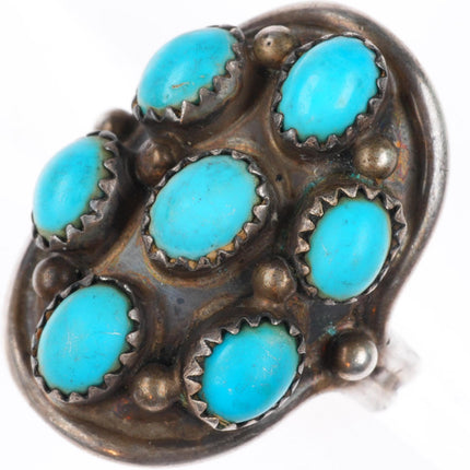 sz8.5 vintage Navajo sterling silver turquoise cluster domed ring