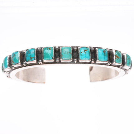 6" v1940's Vintage Navajo square cut turquoise row cuff bracelet sterling silver