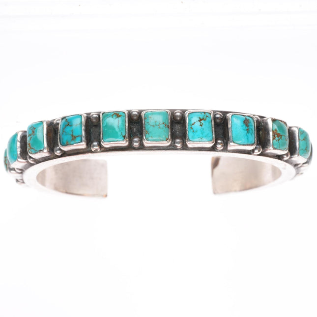 6" v1940's Vintage Navajo square cut turquoise row cuff bracelet sterling silver