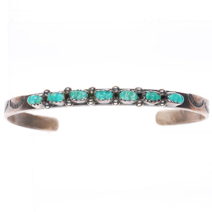 6.5" 1940's-50's Zuni sterling silver carved turquoise stacker row cuff bracelet